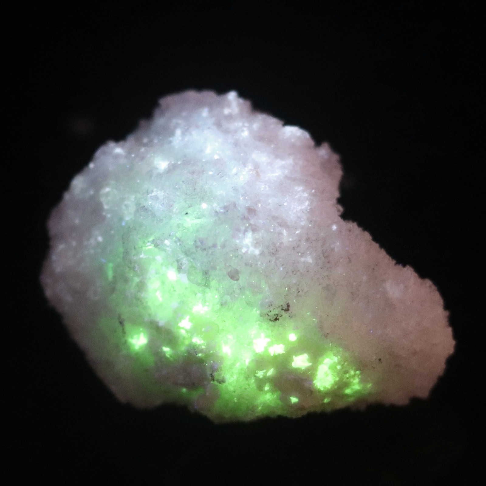 Fluorescent Mineral Specimen: Gypsum Selenite with Novacekite, Mexico (SEL626)
