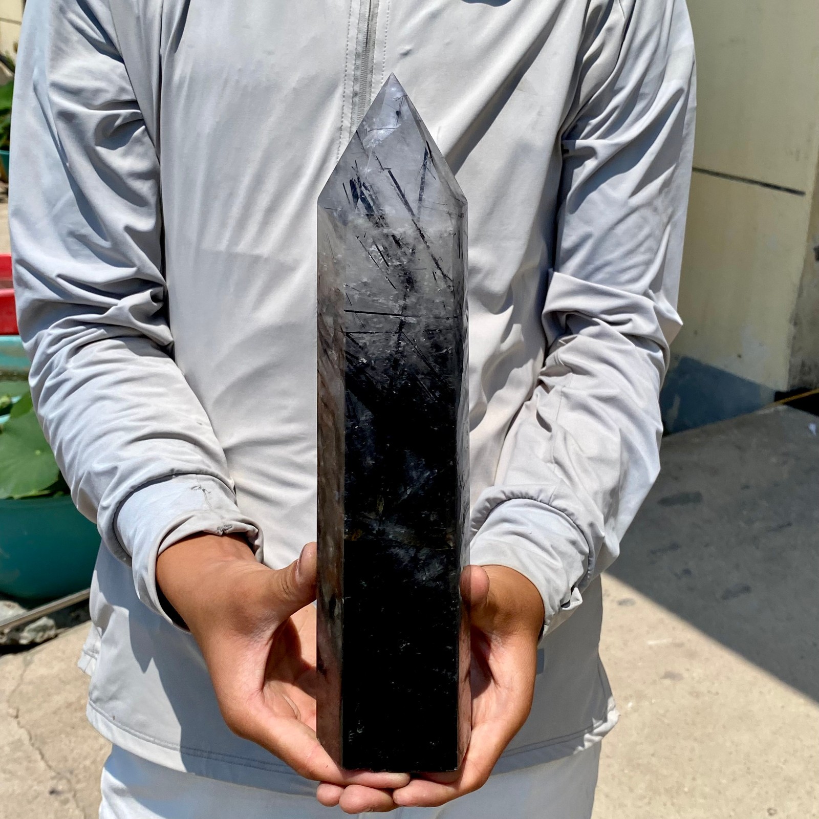 5LB Natural black hair crystal, white crystal pillar, quartz crystal