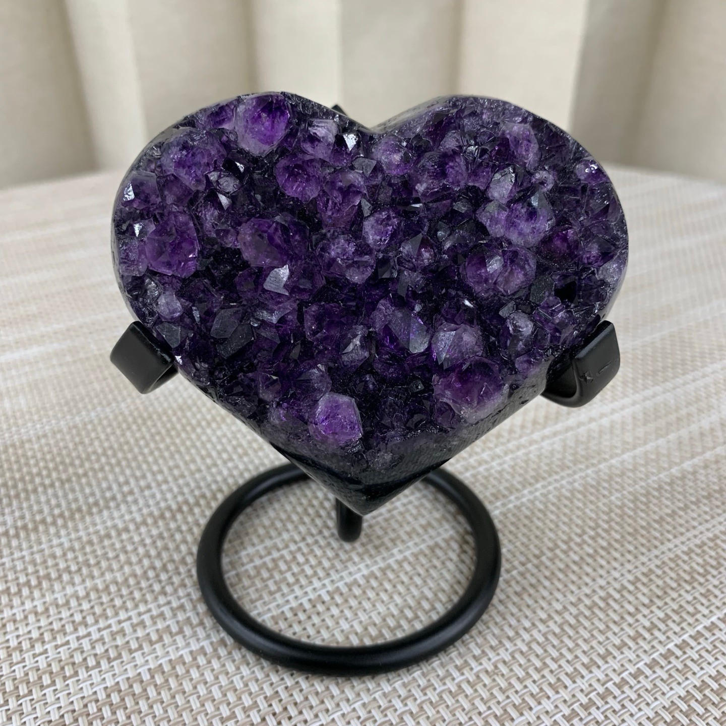 340G Natural Agate Amethyst Heart Crystal Pendant Healing Decor With Stand