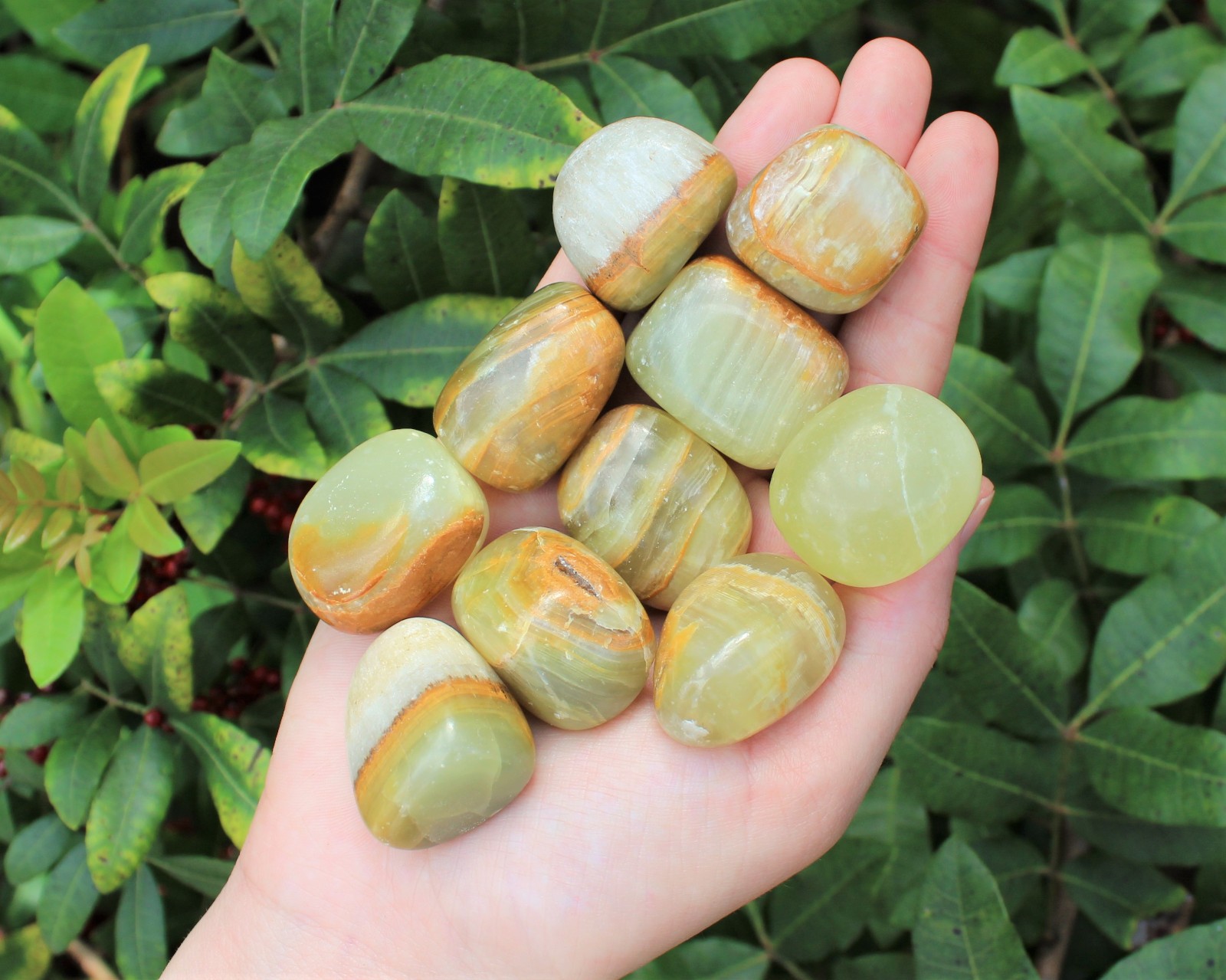 Green Calcite Tumbled Stones: Choose Ounces or lb Bulk Wholesale Lots (A Grade)