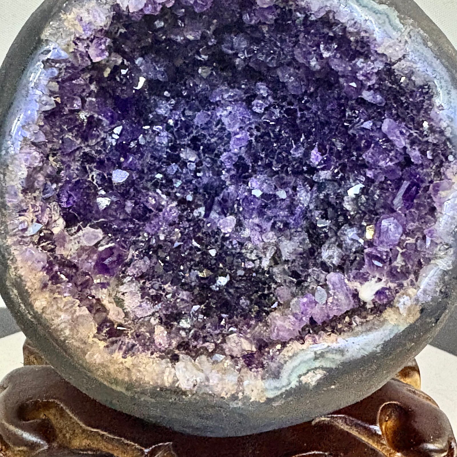 3.52LB Natural uruguay amethyst geode quartz money bag crystal +stand