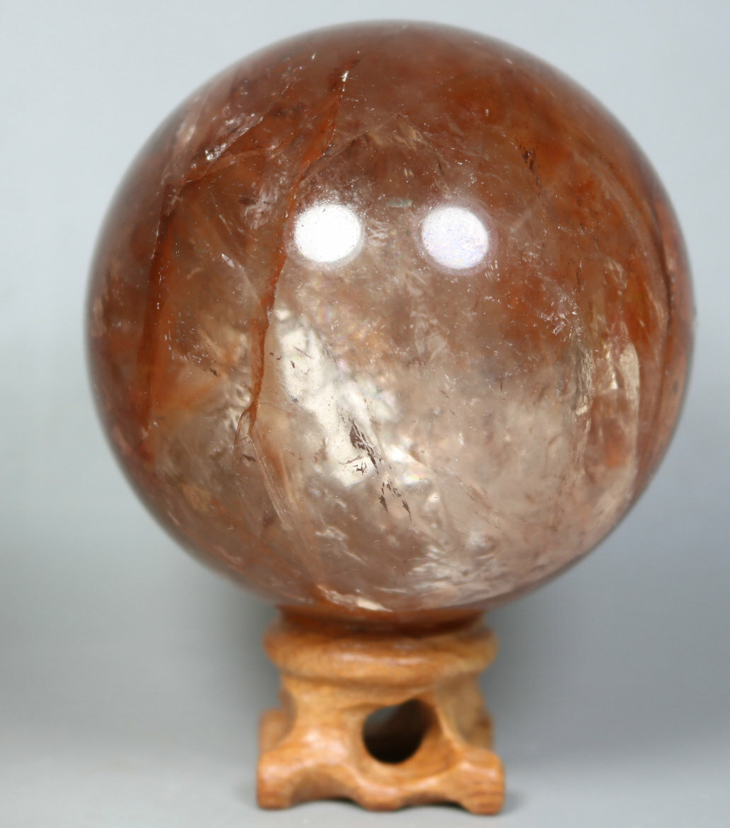 Natural RED FIRE QUARTZ Hematoid Crystal PHANTOM MULTI-INCLUSIONS Sphere/Stand