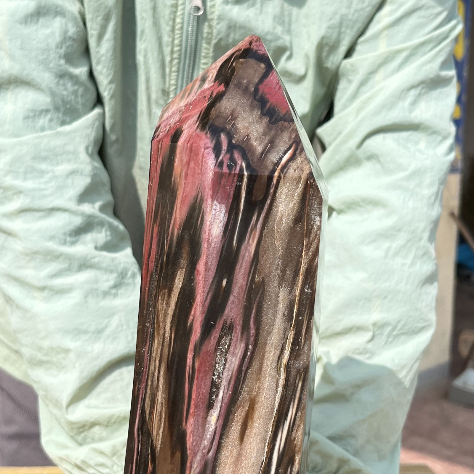 16.98LB Large Natural Polished Petrified Wood Obelisk Tower Crystal Reiki Decor