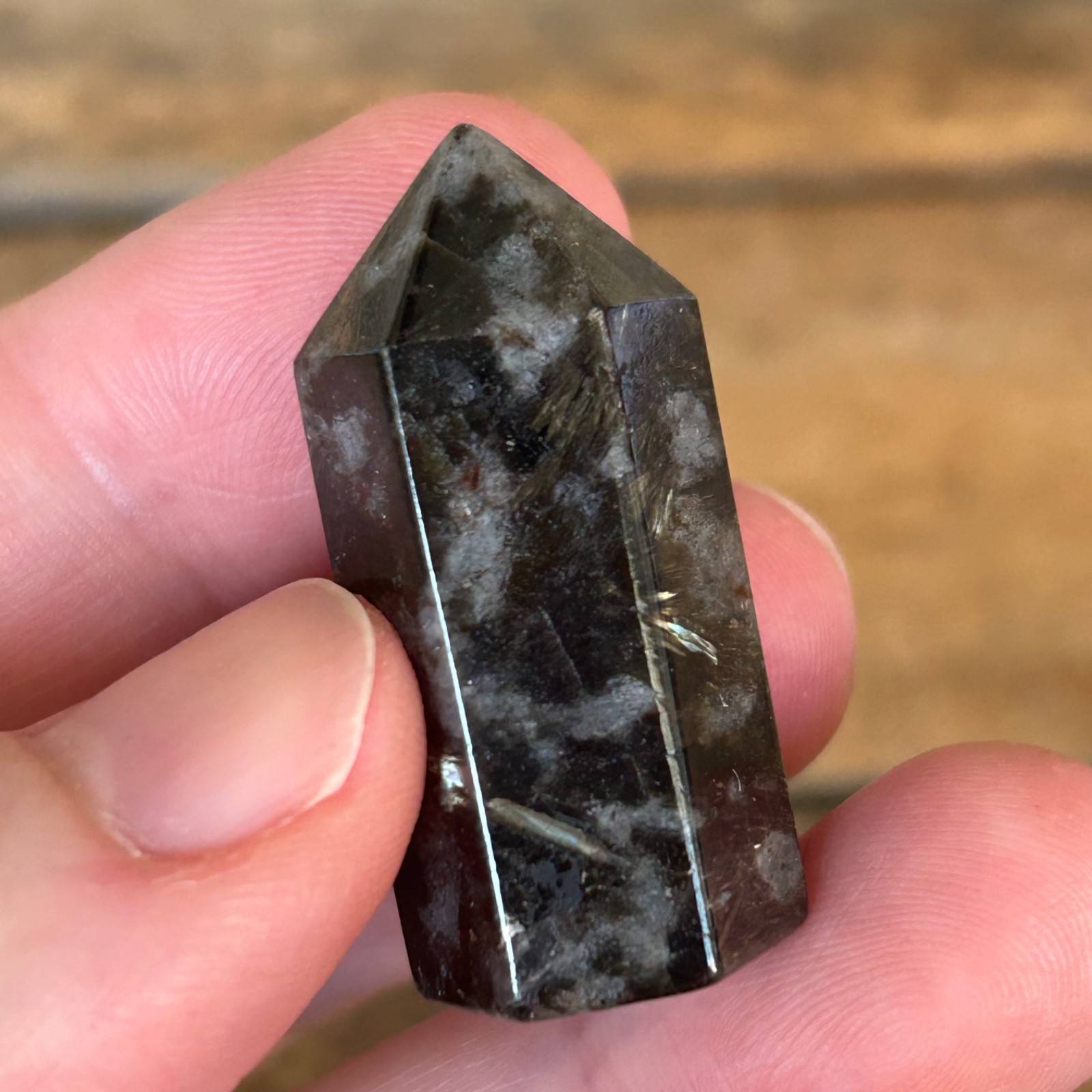 Natural Arfvedsonite Tower Polished Crystal Point Madagascar 1.5″