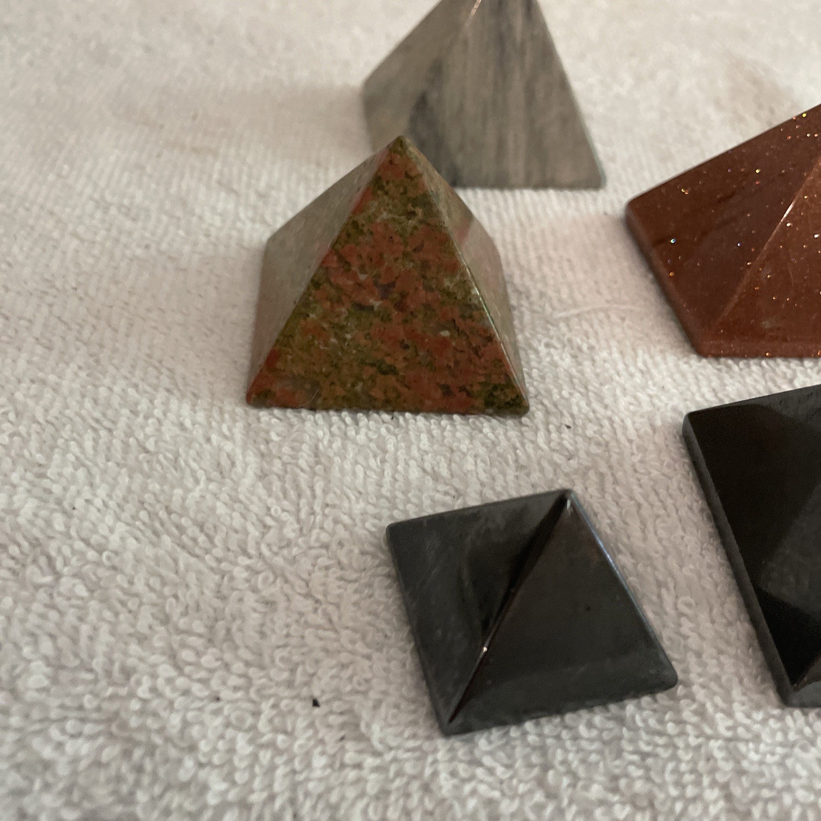 Polished Lot Of 5 Stone Pyramid Paperweight Egyptian Egypt mystic library travel