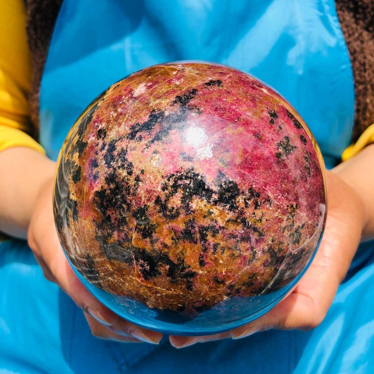 6.24 LB Natural Rhodonite Crystal Sphere Pink Black Healing Gem Stone 4773