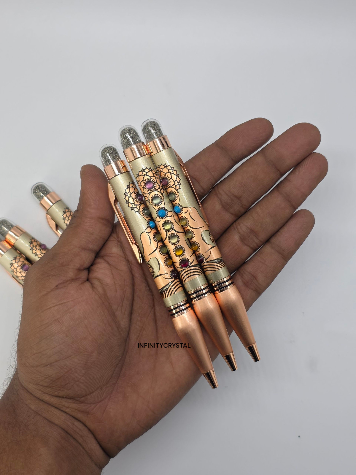 7 Chakra Healing Ballpoint Pen – Pyrite Infused Crystal – Spiritual Gift, Energy