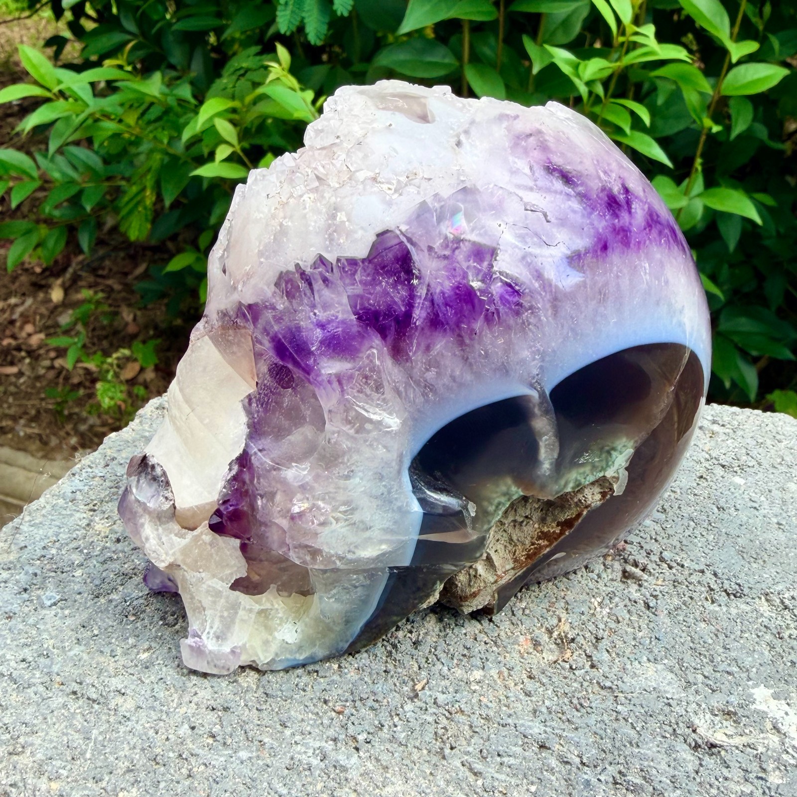 2.71lb Amethyst agate crystal cave skull, Rare hand carved skull specimen