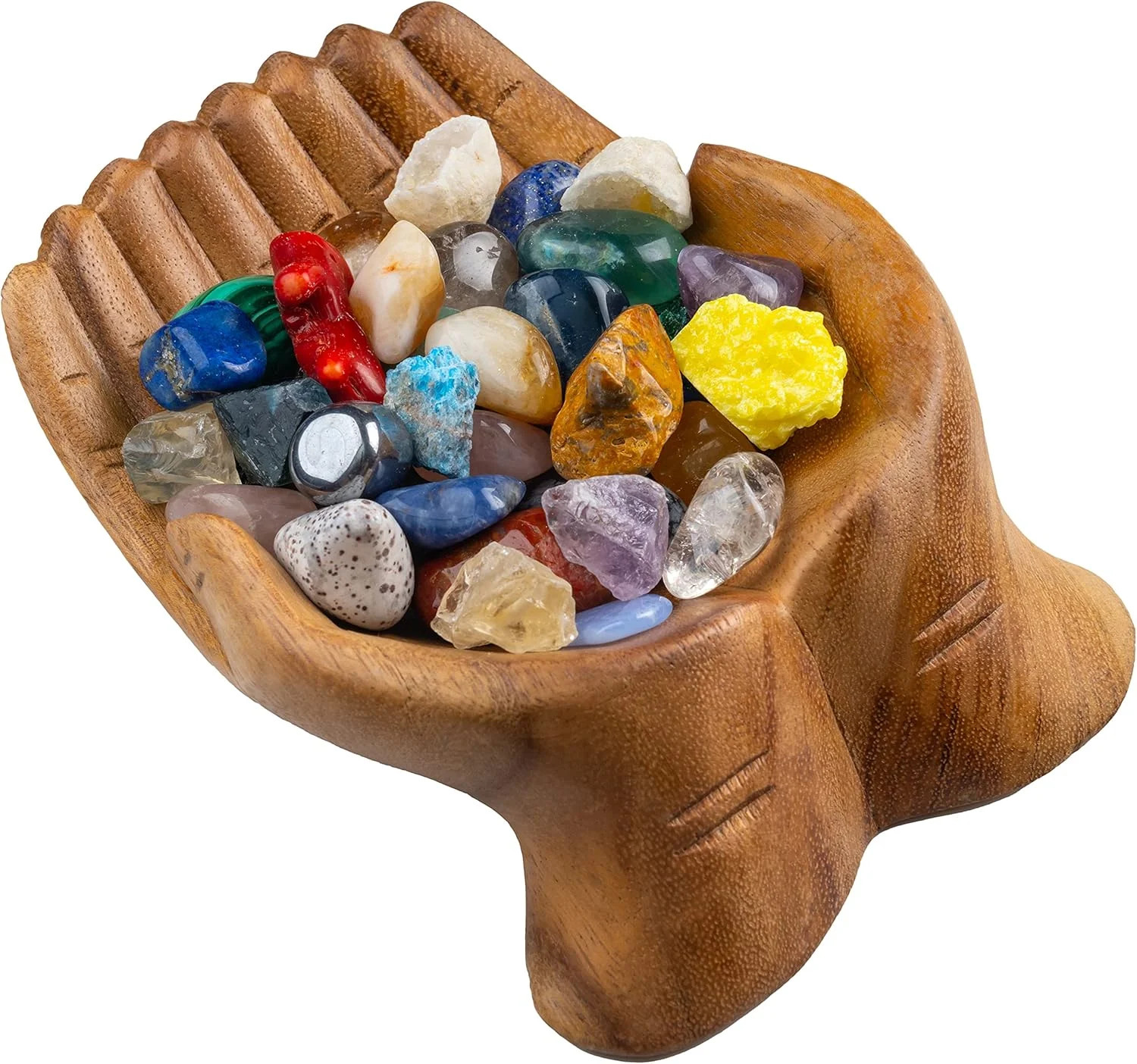 Wooden Hands Offering Bowl Crystal Holder Display Storage Tray Rock Display Case