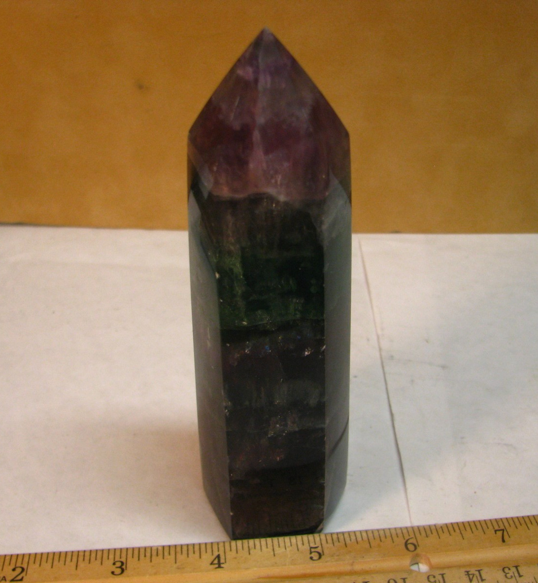 .9lb 5.25inchs GREEN/PURPLE FLUORITE TOWER (BLUE FLUORESCENT) BRAZIL #183