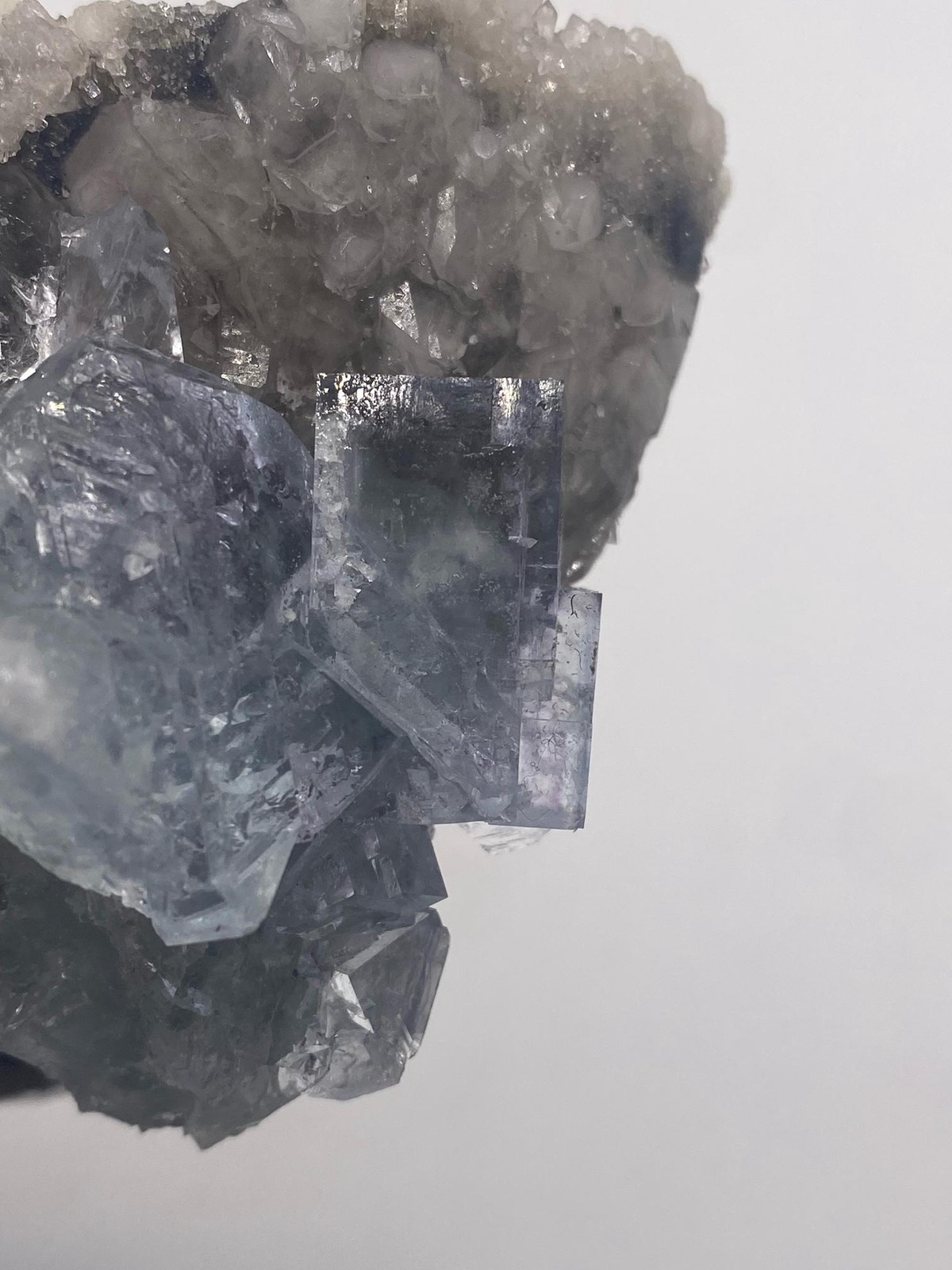 Blue Fluorite Cube Crystals on Smoky Quartz with Calcite! Great Specimen