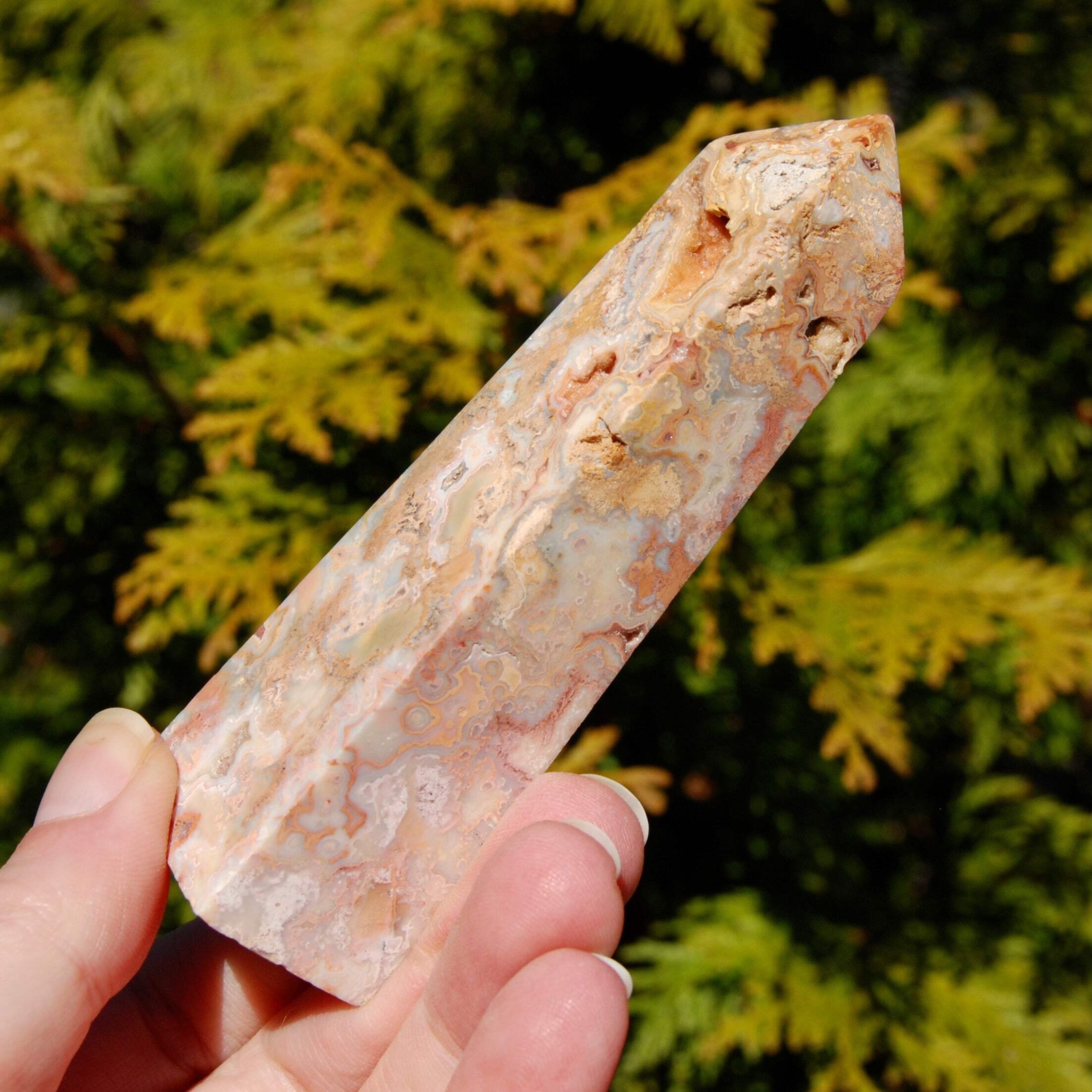 4.25in 117g PINK Crazy Lace Agate Druzy Crystal Tower, Indonesia