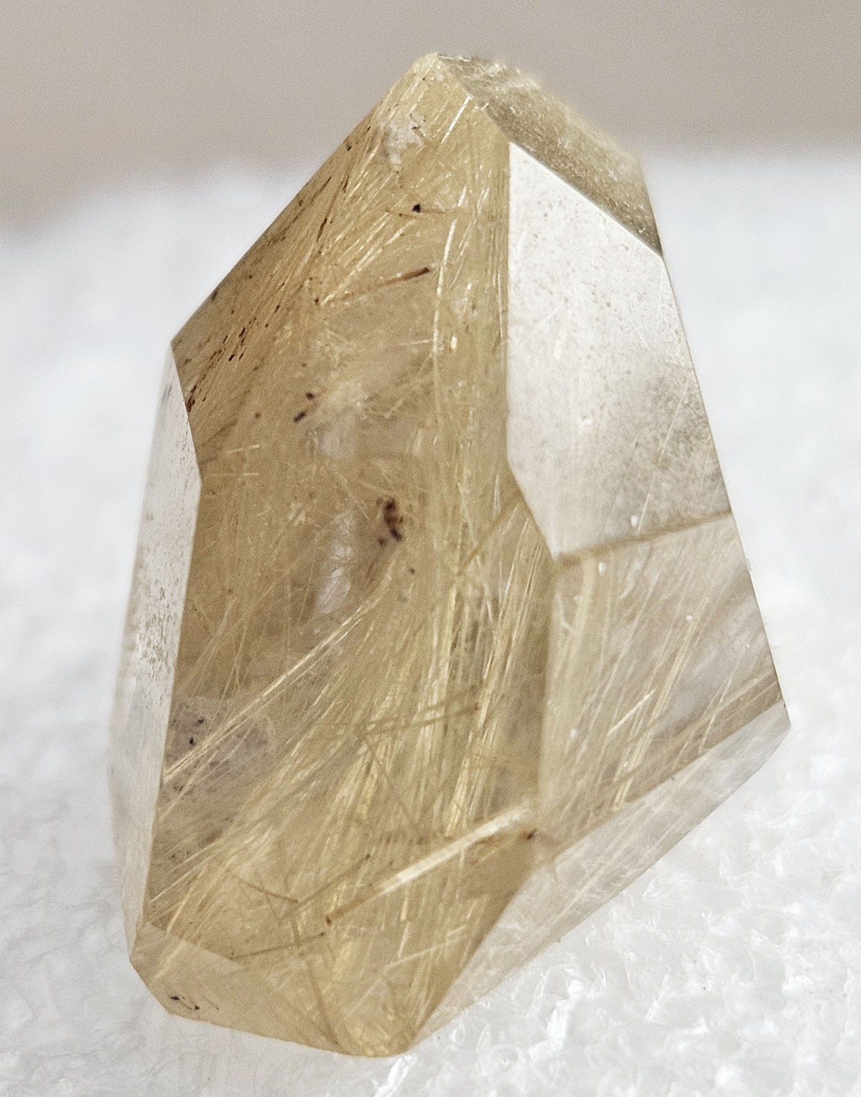 Lustrous Golden Rutile in Quartz Point, Brazil, 1” x 0.8” x 0.7” + Free Stand