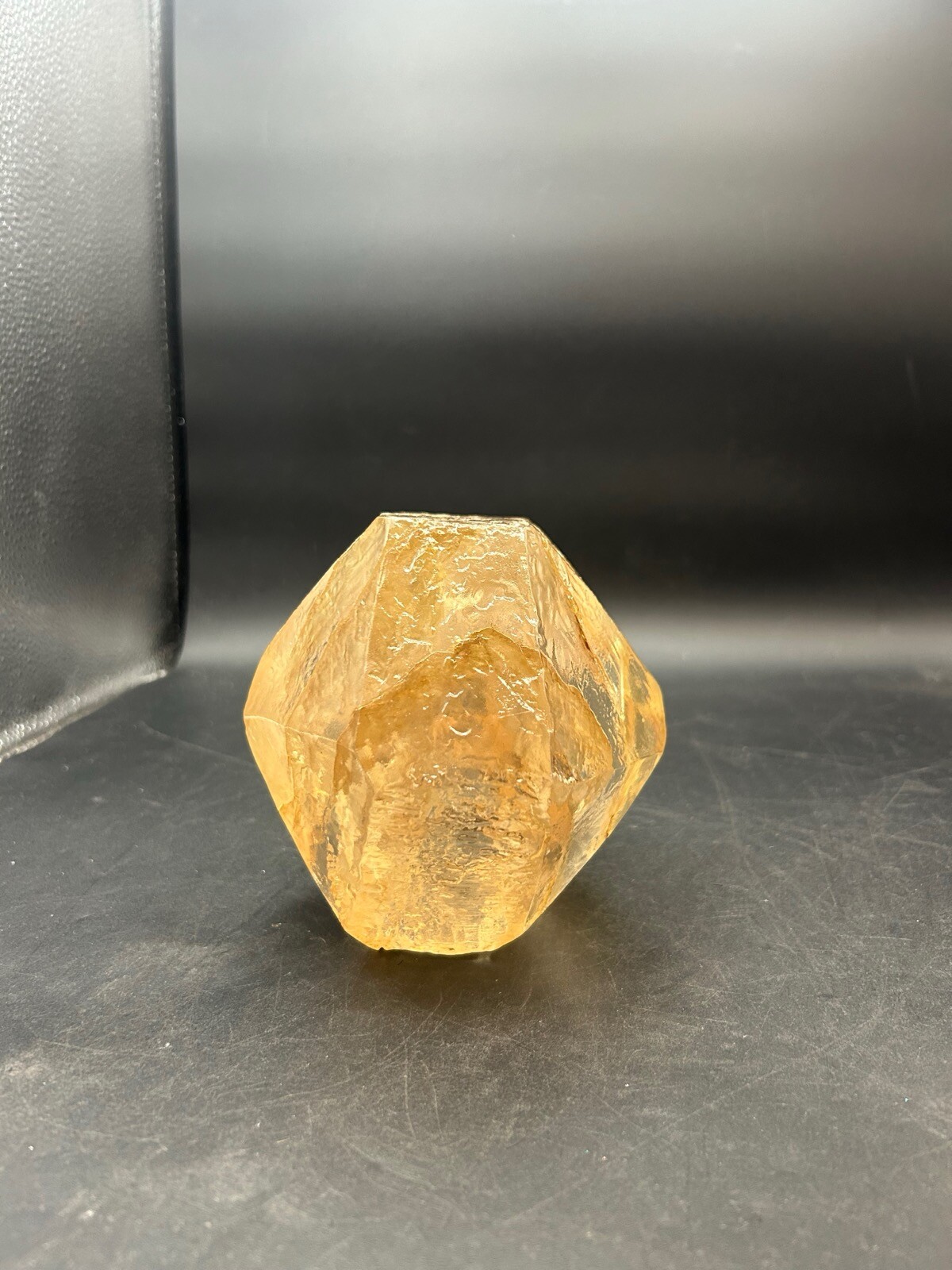 Vintage Crystal Amber Mineral Specimen in Lucite Paperweight Desk Decor