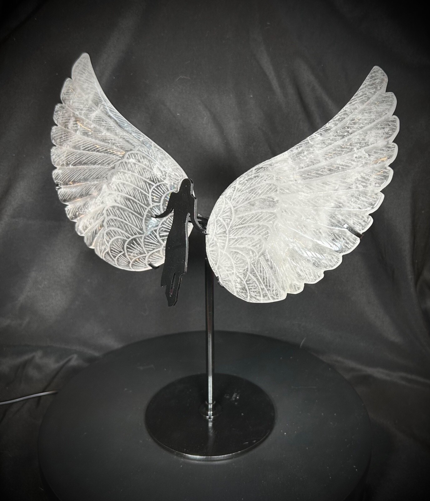 Elegant Large 11.5″ Wingspan Clear Quartz Wings With Metal Stand 3lb 7.7oz