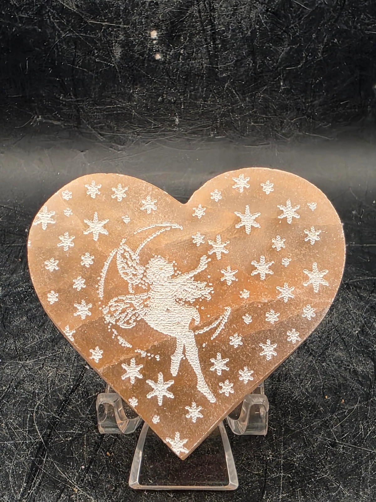Peach selenite fairy heart!! 2 inches by 2 inches!!
