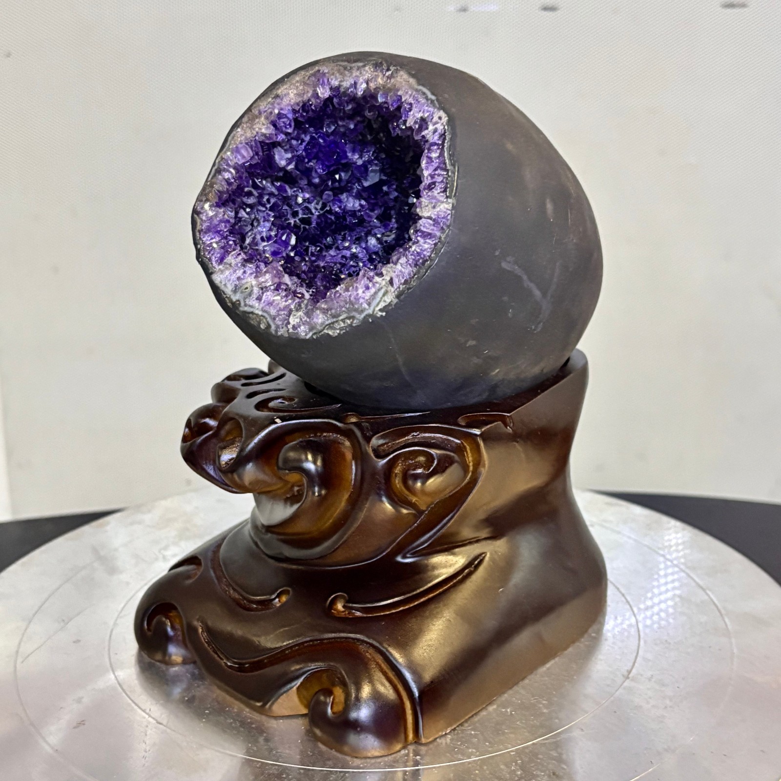 4.18LB Natural uruguay amethyst geode quartz money bag crystal +stand