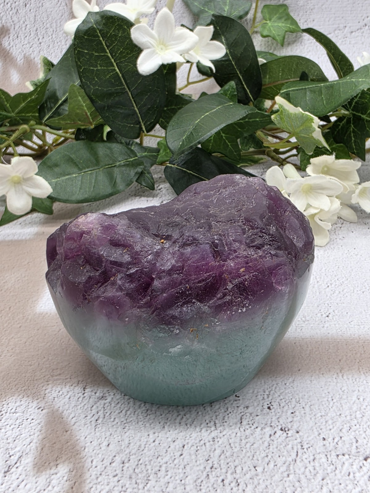 Natural Fluorite Cupcake Polished Freeform Purple Aqua Crystal w/ Light Stand