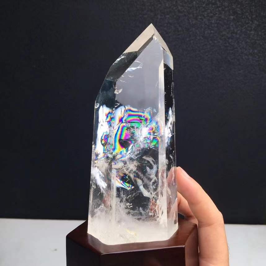 1.37LB Natural Rainbow White Quartz Obelisk Crystal Energy Point Reiki Decor