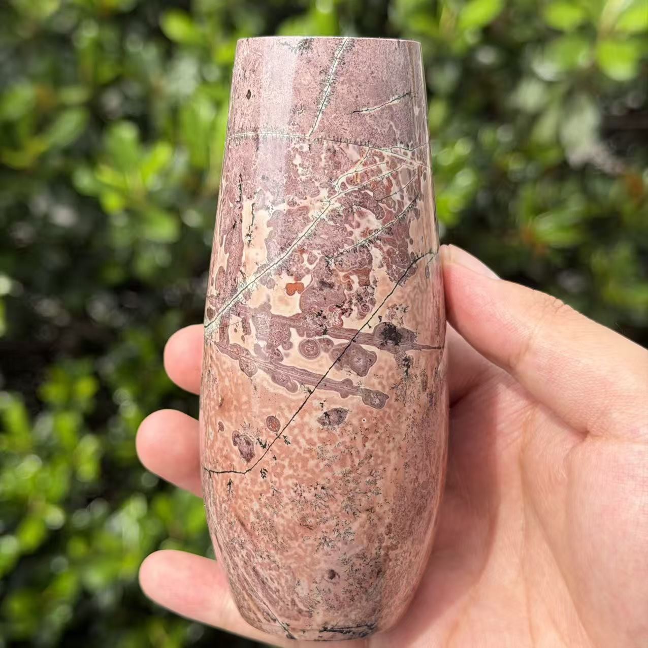 1.1LB 5.1″ Natural Picture Jasper Vase Crystal Carving Healing Home Decor