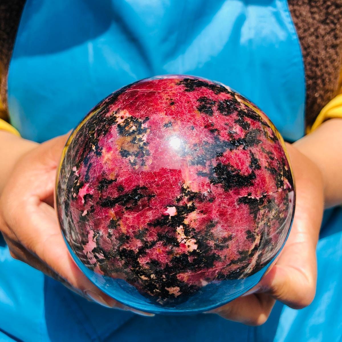 4.73 LB Natural Rhodonite Crystal Sphere Pink Black Healing Gem Stone 4776