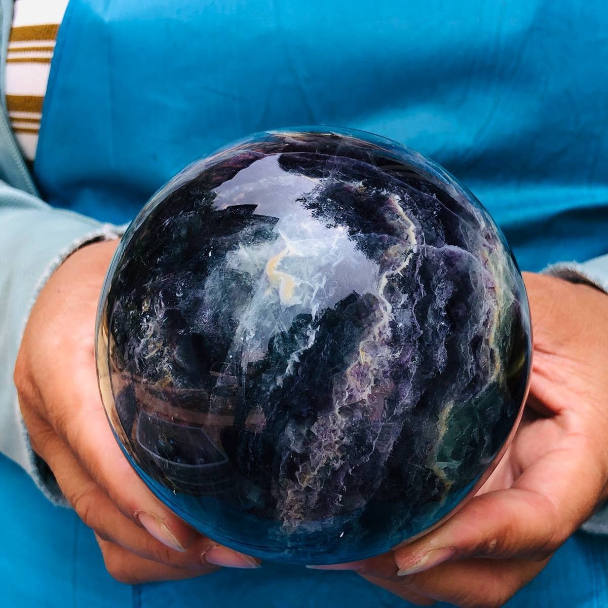 3.74LB Natural Crystal Rainbow Fluorite Sphere Display Ball Reiki Healing
