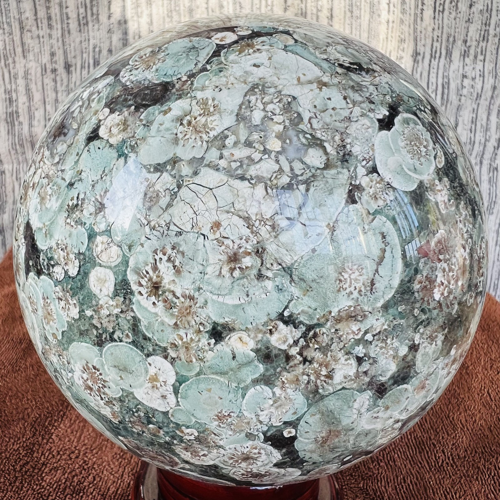 5LB Natural Green Cherry Blossom Agate Sphere quartz crystal Healing