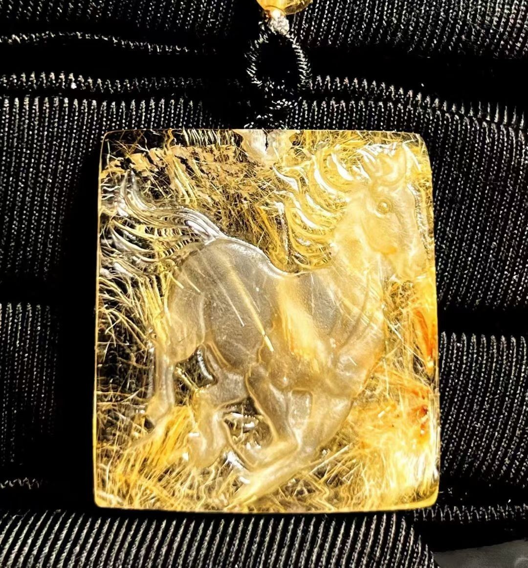 28*25*7mm Natural Gold Rutilated hair Crystal Quartz pendant reiki healing gift