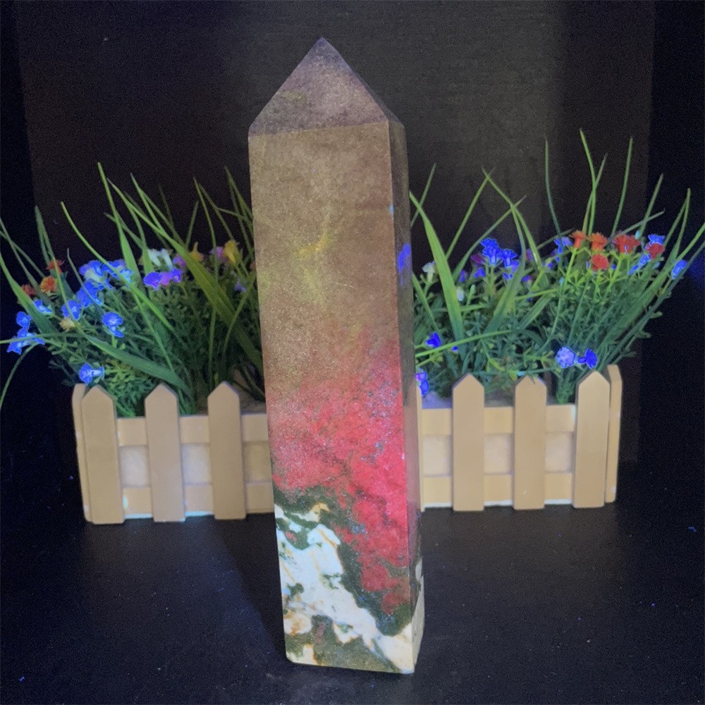 2.6LB 8.8″ Natural Ruby In Fuchsite Obelisk Tower Crystal Reiki Gift UV Heal