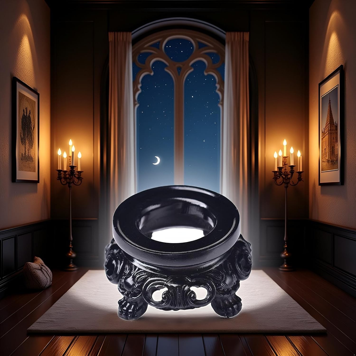 Black Wooden Display Stand for Crystal Sphere Quartz Ball Holder Hollow Wood Sta