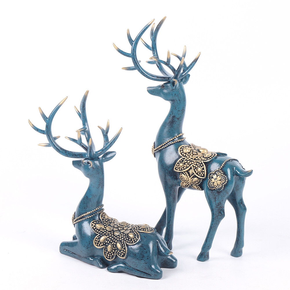 A Pair of Sika Deer Statues, Modern Sika Deer Figurines, Sika Deer Ornaments