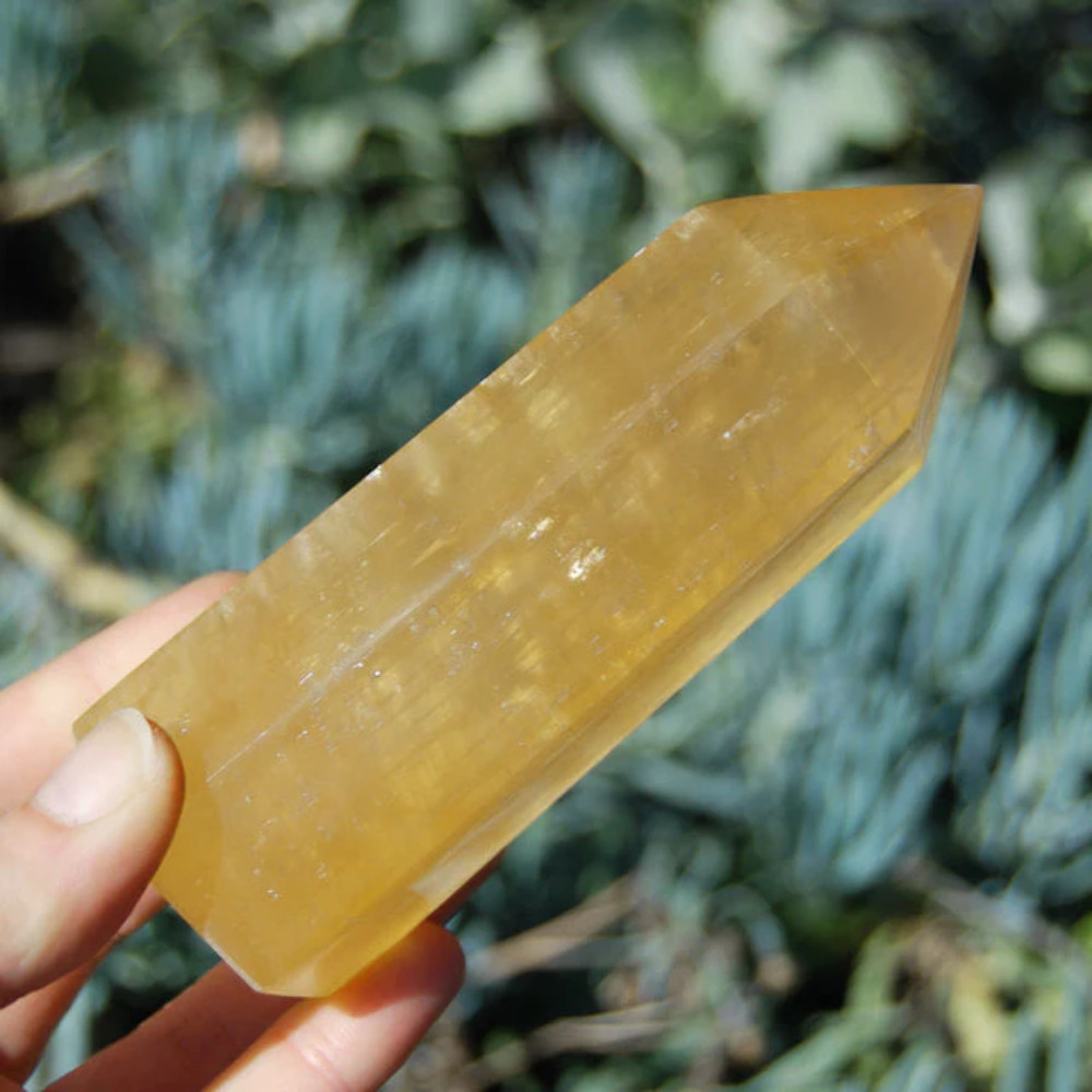 ONE XL Pale Honey Calcite Crystal Tower from Iceland, 5 to 7 inches