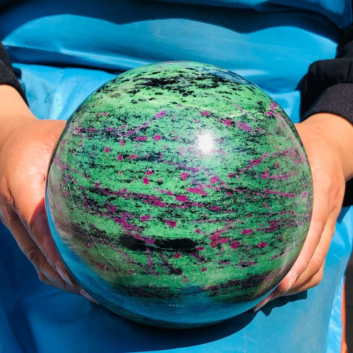 9.81 LB Large Natural Ruby Zoisite Sphere Crystal Healing Stone Specimen 5152