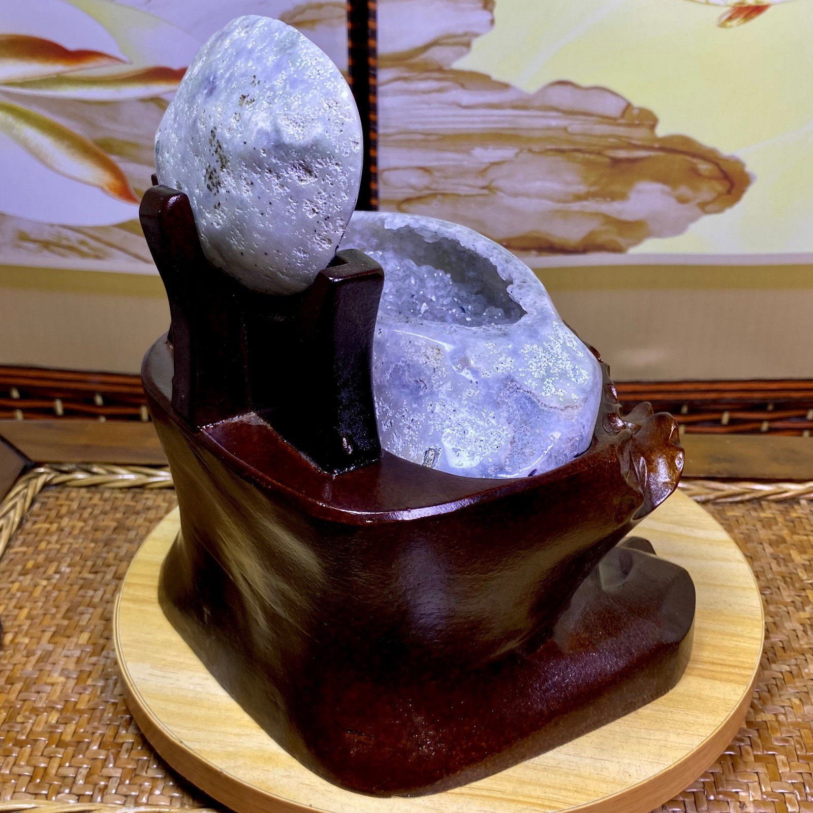 5.15LB Natural Amethyst Geode Quartz Crystal Cornucopia Mineral Specimen +Stand