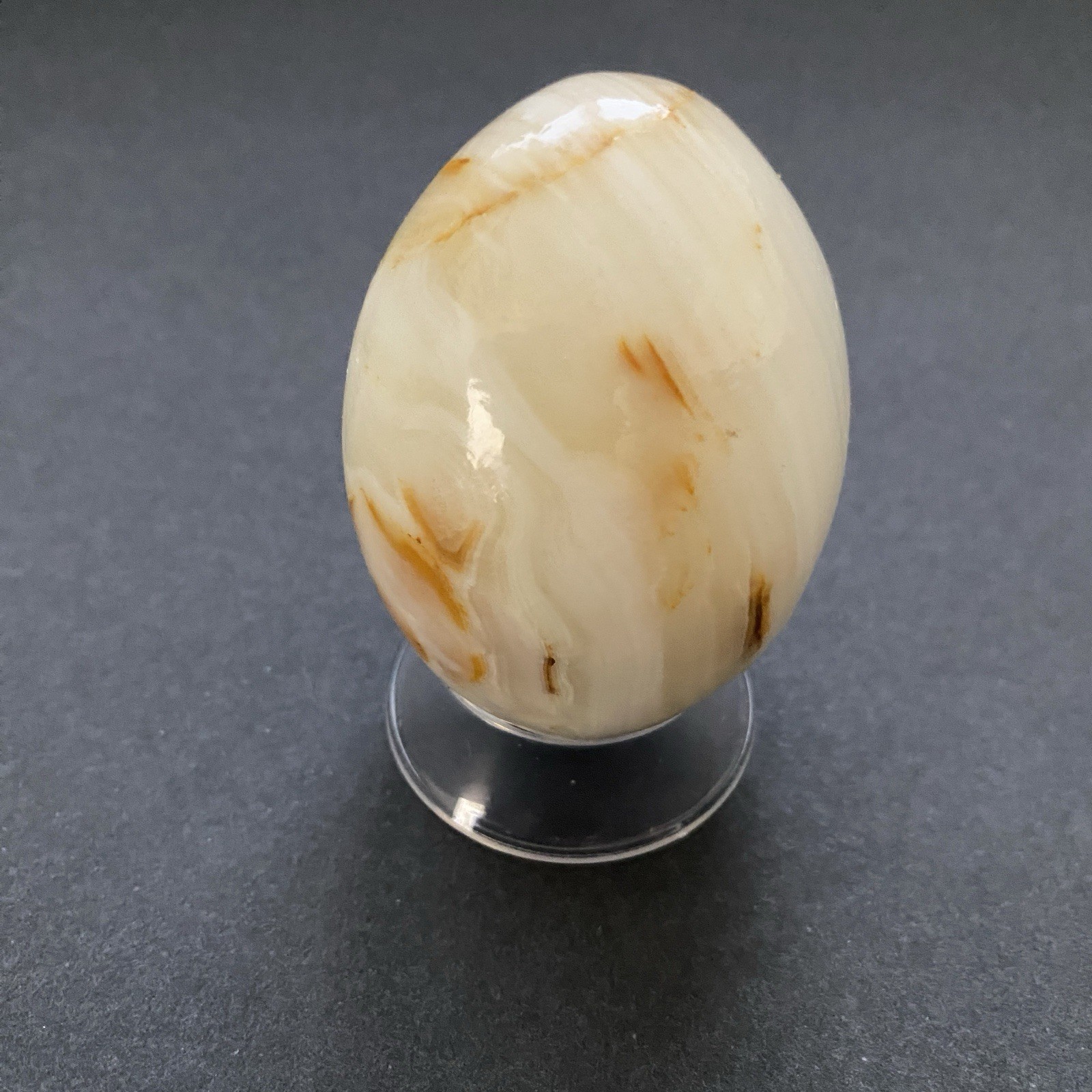 Natural Onyx Stone Egg With Stand Hand Polished Banded Agate Calcite Crystal
