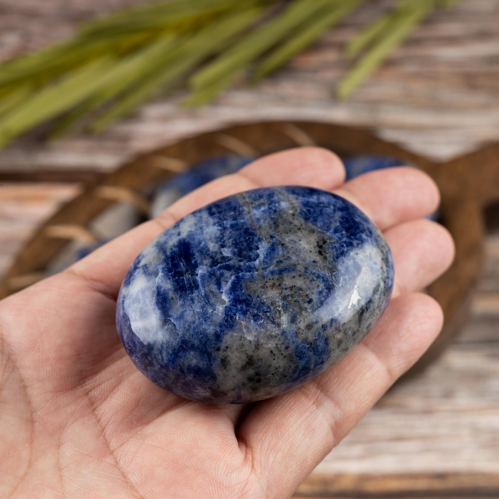 Sodalite Crystal Palm Stone for Anxiety Relief, Polished Worry Stone, Gift