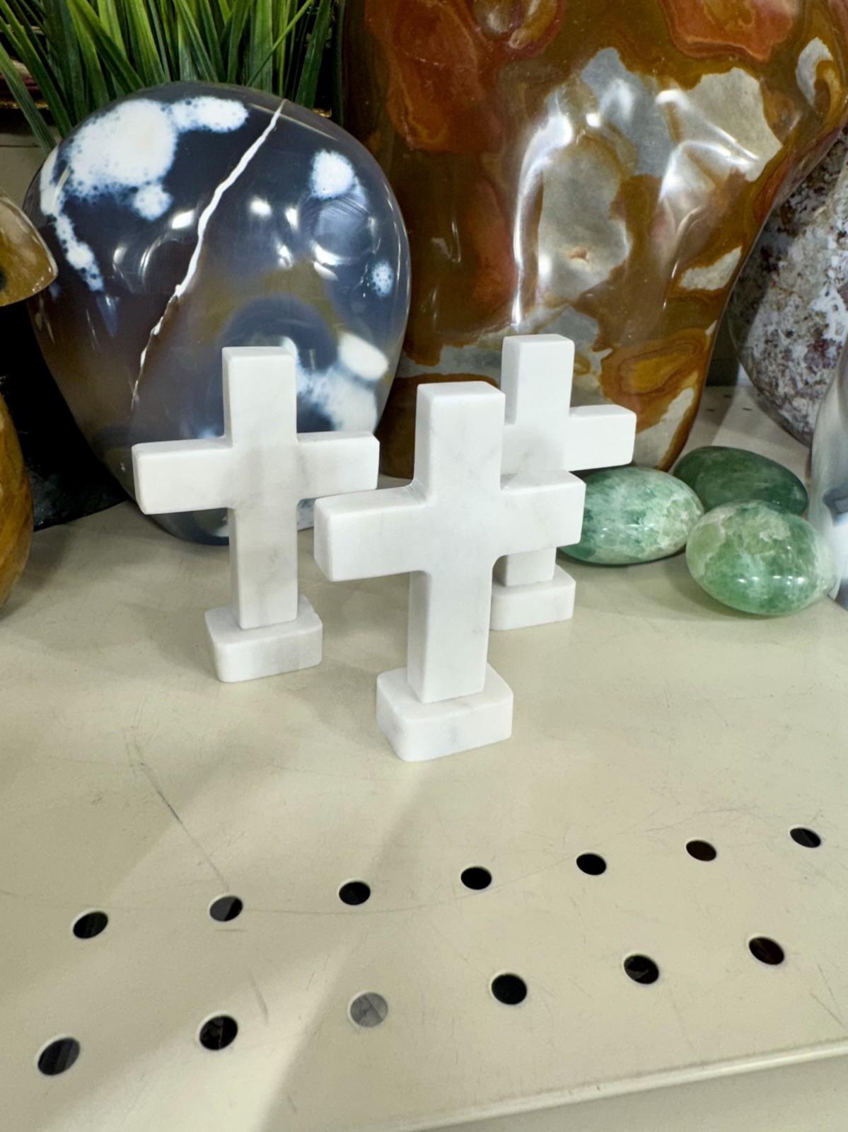 Small Cross Marble White Statue Free Standing 3.5” x 2.5” ZENDA IMPORTS