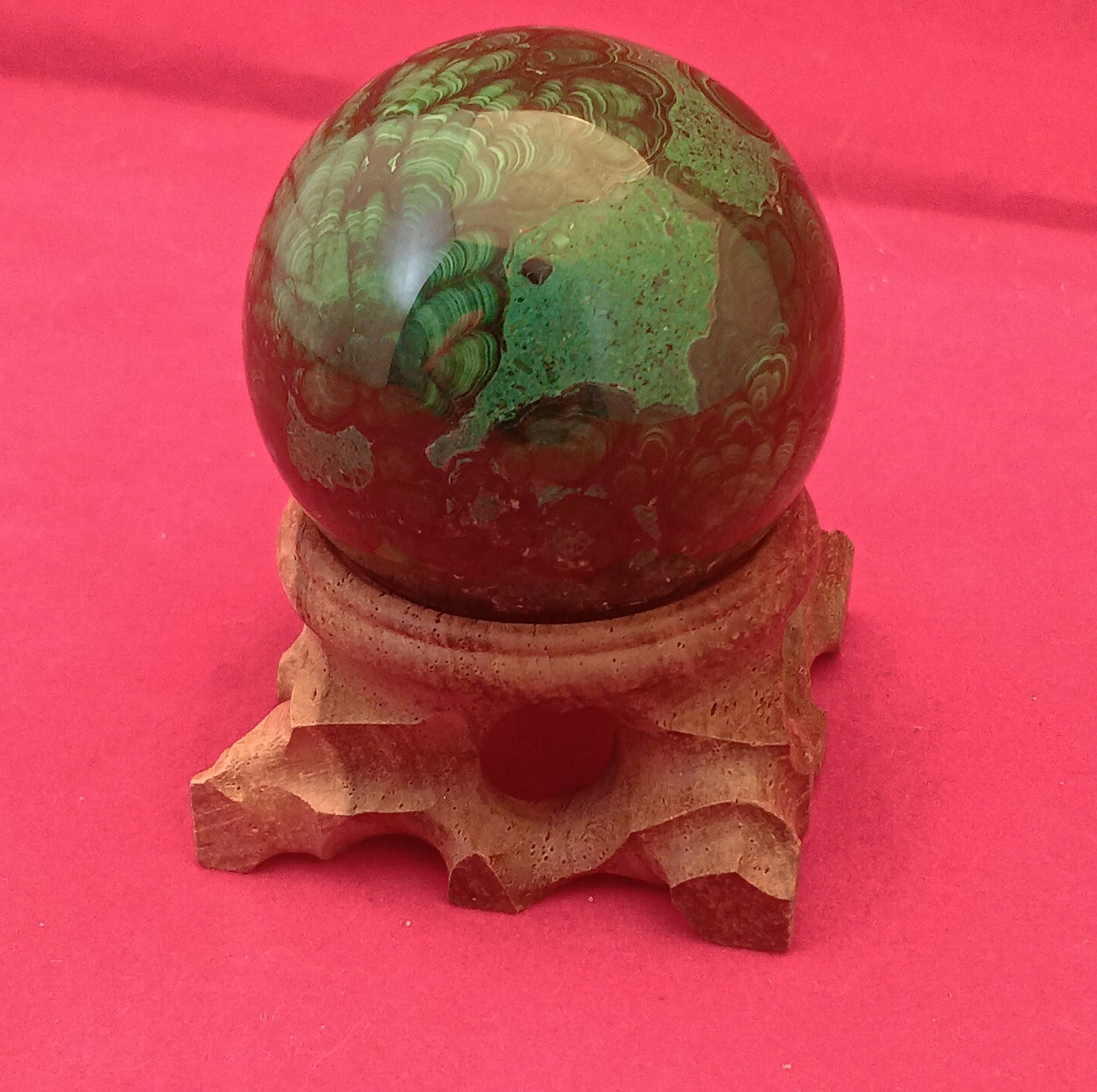 Malachite Sphere 210 Grams With Wooden Stand ~1-7/8″ Diameter