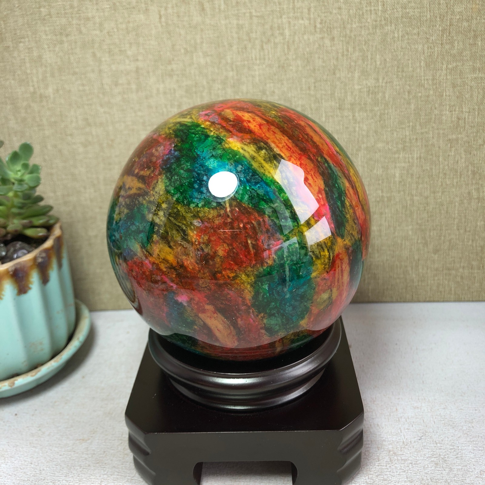 Natural “Seven Colors Jade” sphere flat bottom specimen Taiwan China 99mm A4580