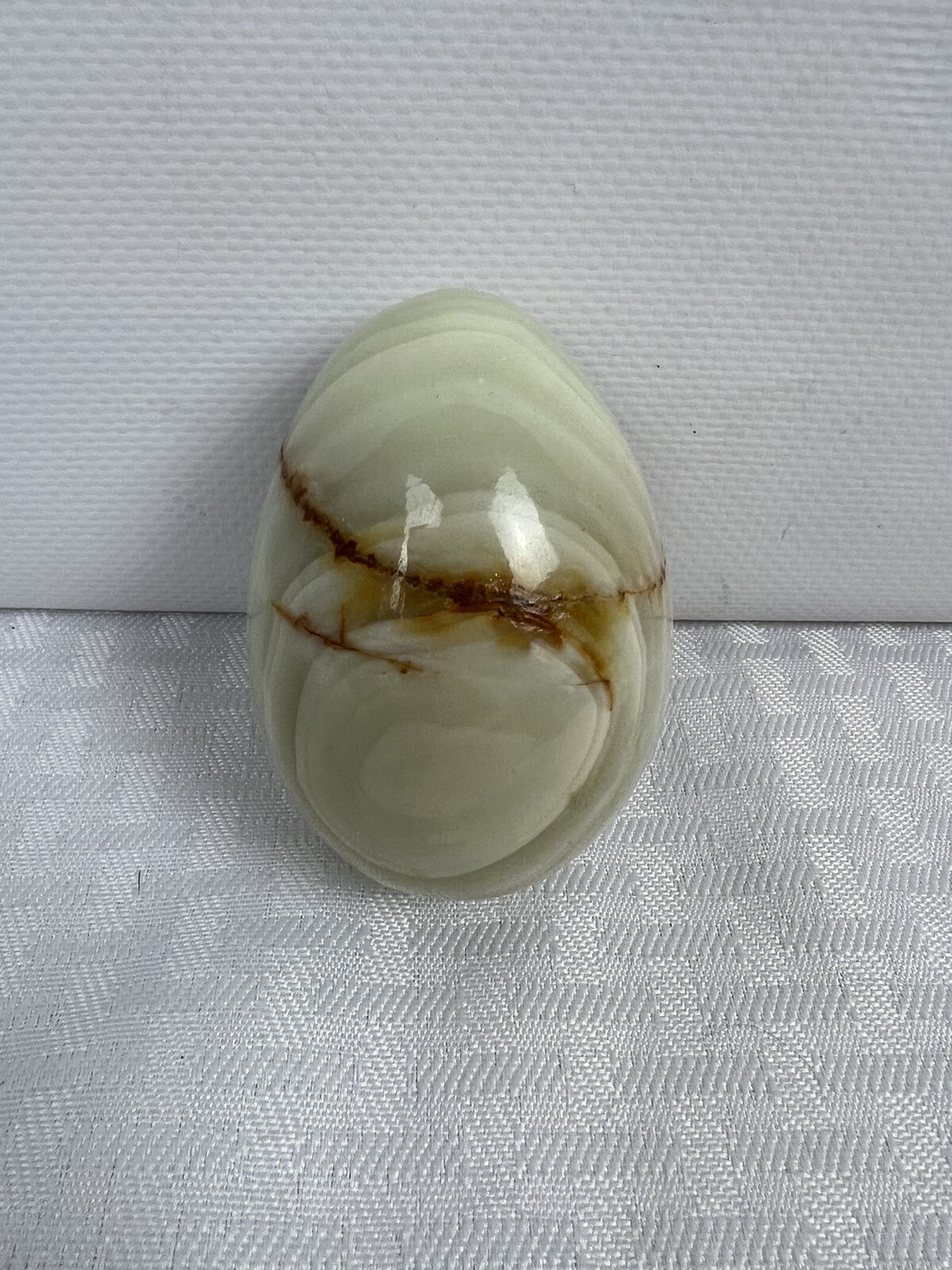 Green Natural Stone Polished Easter Egg 3″ Long White Brown Easter Home Decor