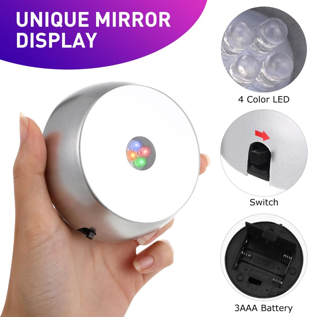4pcs Lighted Base for Glass Art Multicolor Round Crystal Display Stand Displa…
