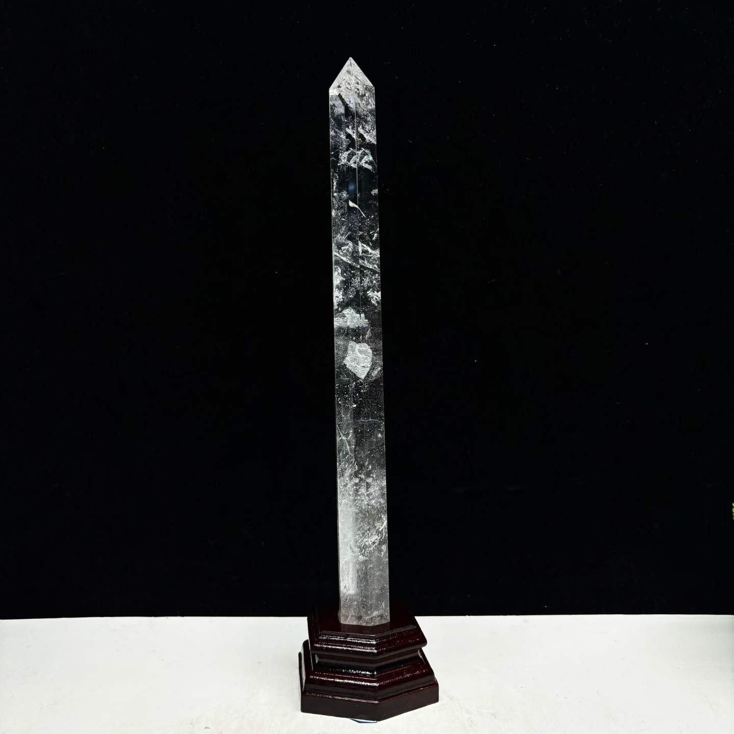 430g Natural White Quartz Obelisk Crystal Energy Tower Reiki Decor+Stand