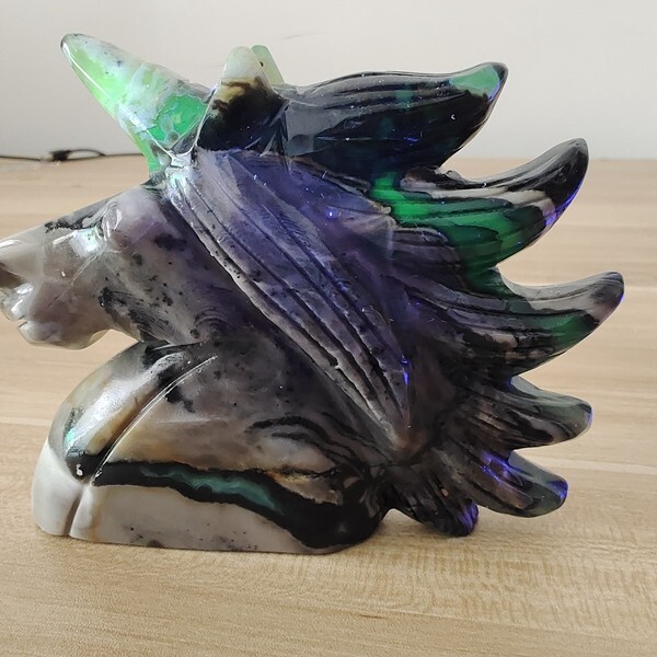 629g Natural Volcanic Rock agate carved unicorn quartz crystal skull polishing