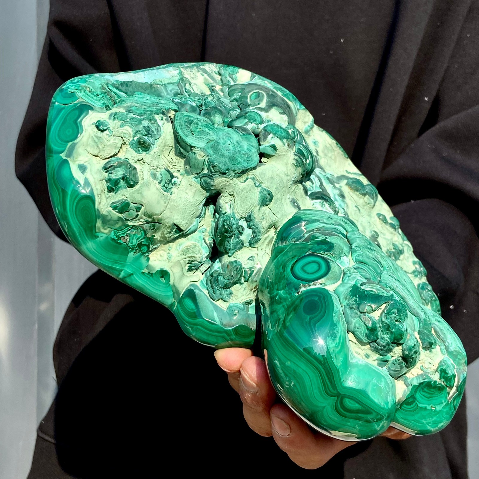 11.4LB Large Natural glossy malachite transparent cluster rough mineral sample