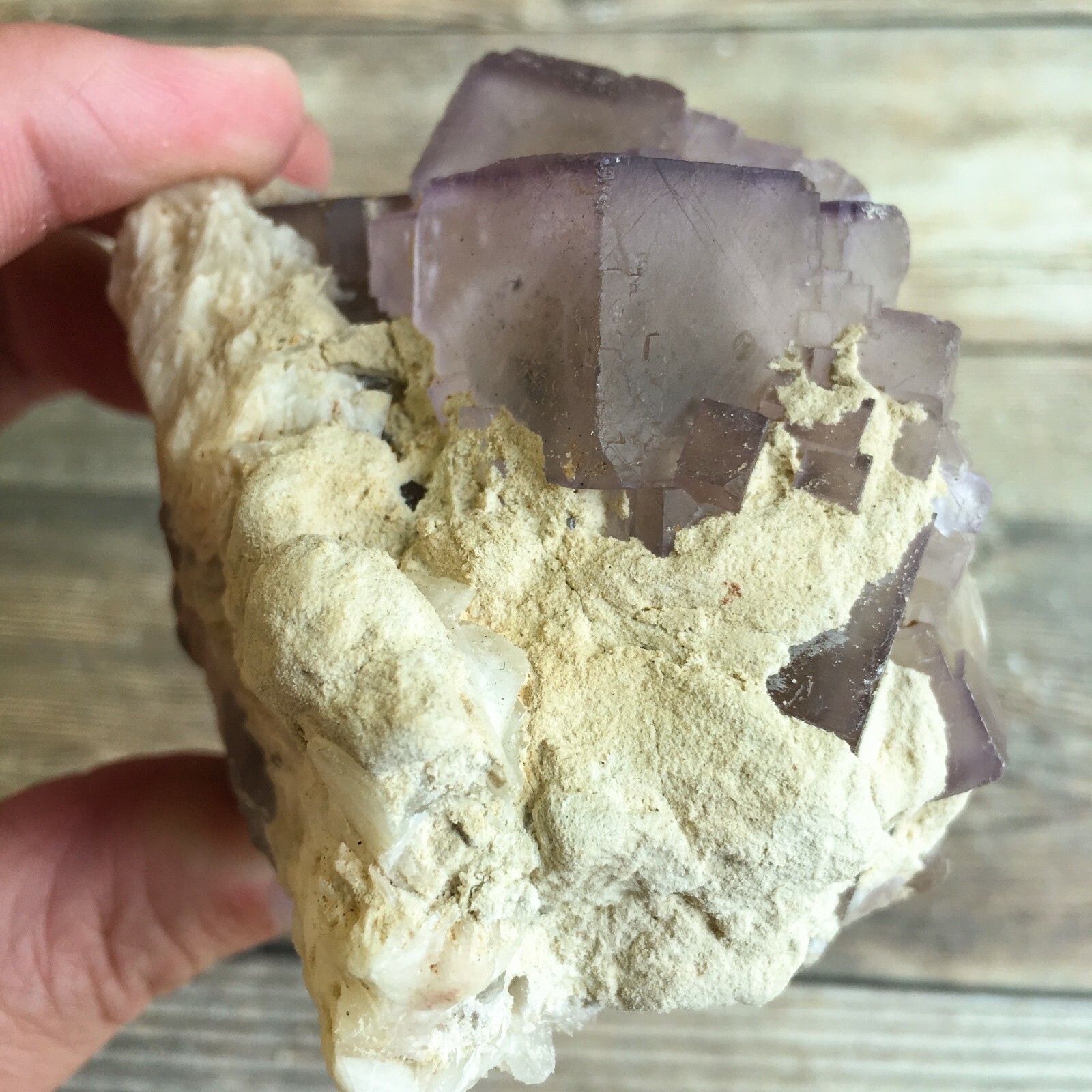 Purple (Lilac) Fluorite Crystal Cluster w/ Baryte: 3.8″ Long; 13.9 oz (394 g);