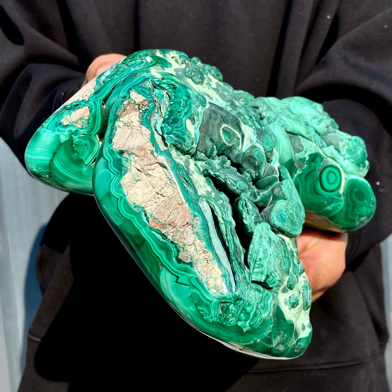 11.4LB Large Natural glossy malachite transparent cluster rough mineral sample
