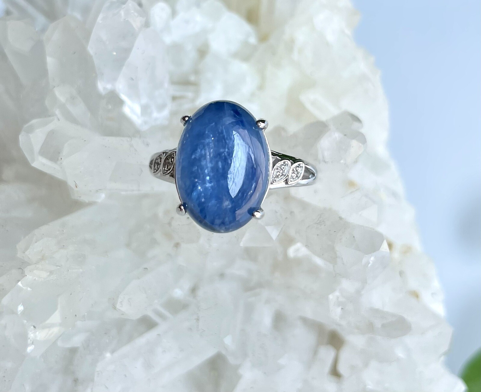 Wholesale Lot 6 Pcs Natural Blue Kyanite White Bronze Rings Crystal