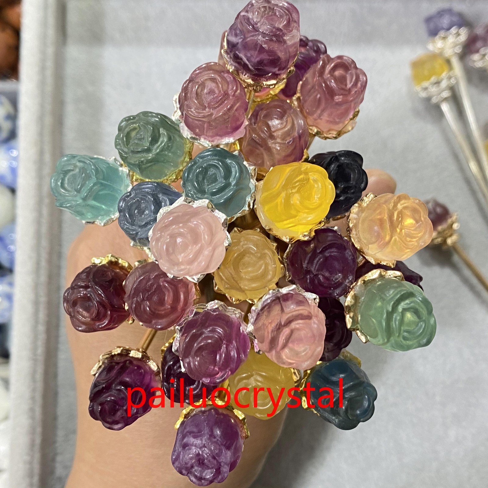 1pc Natural Fluorite Rose Hairpin Quartz Crystal Skull Reiki Healing Gem 5.3″