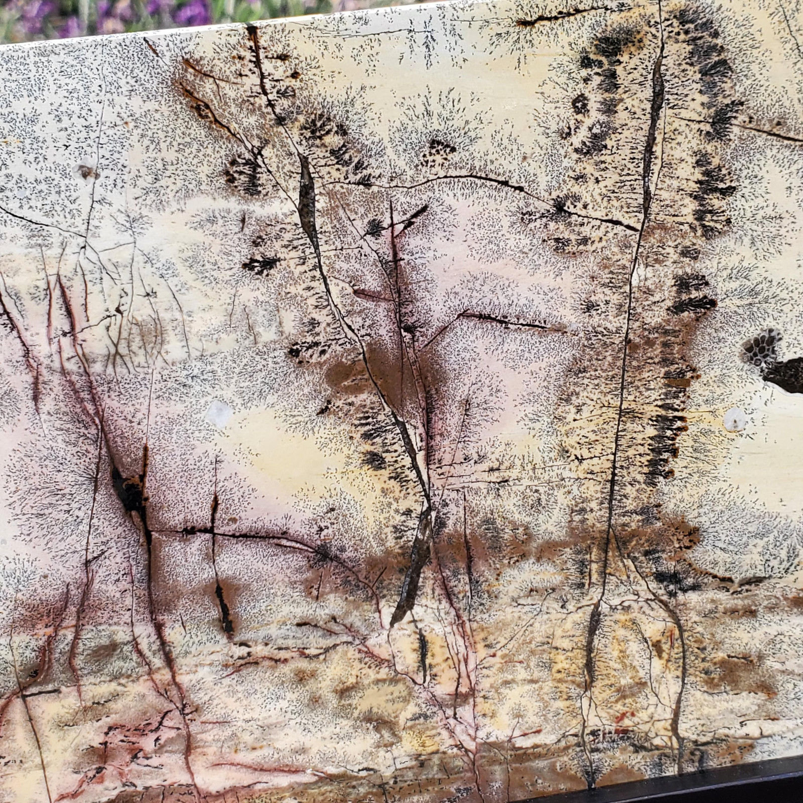 Picture Jasper Dendrite Pastel Display Crystal Tile With Stand 910 grams