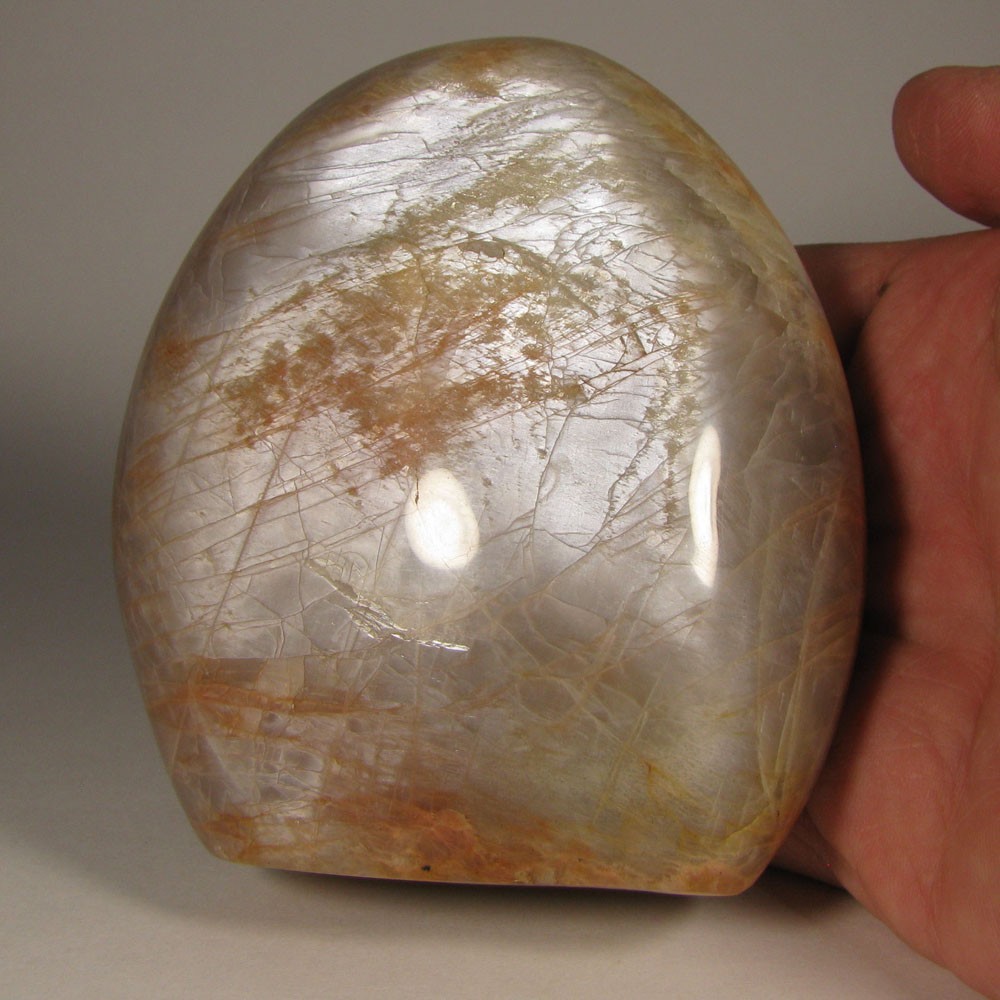 4.1″ PEACH MOONSTONE Gemstone Polished Freeform Standup – Madagascar – 1.6 lbs.
